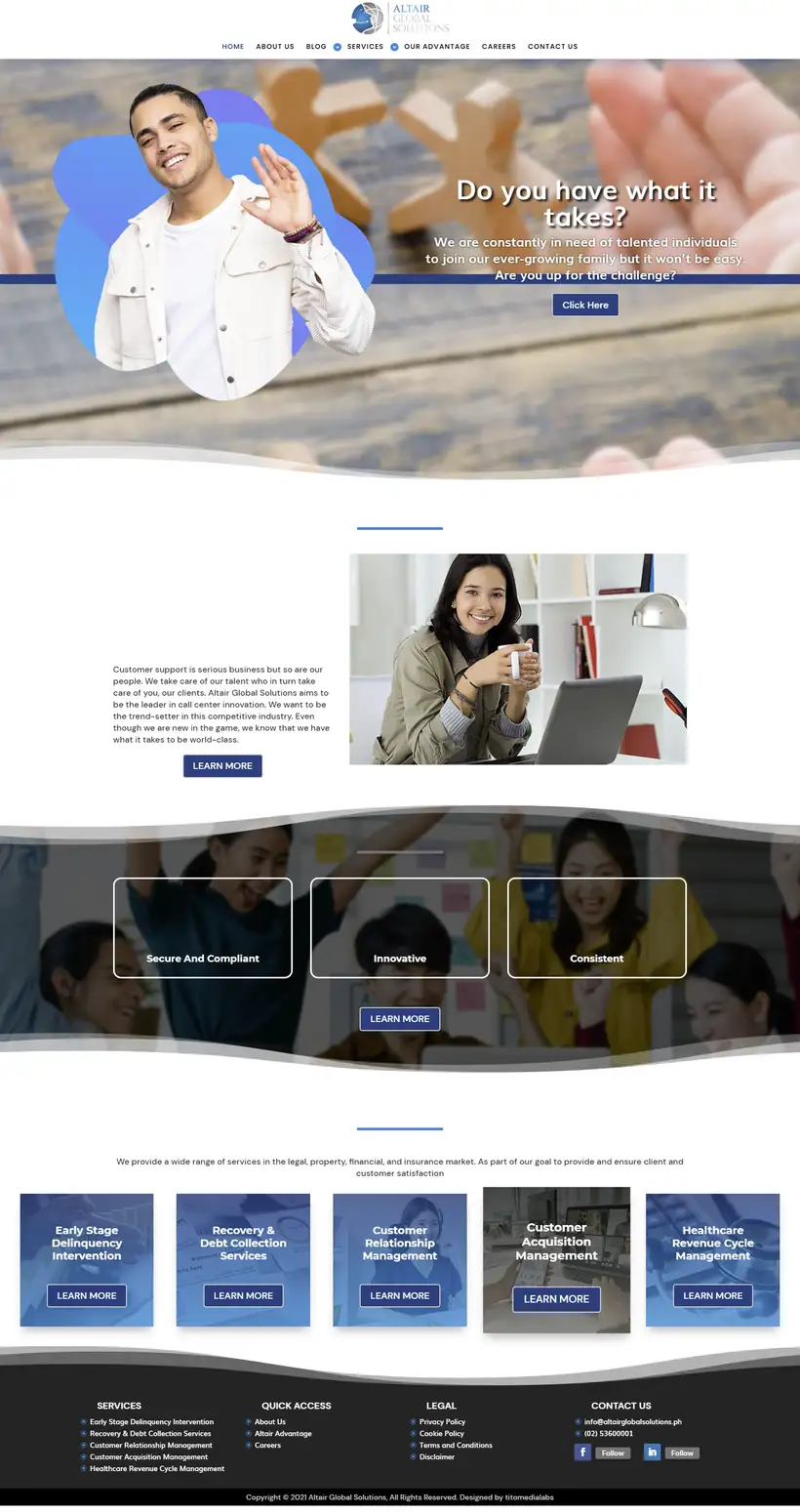 Full Altair Global Solutions website, top to bottom