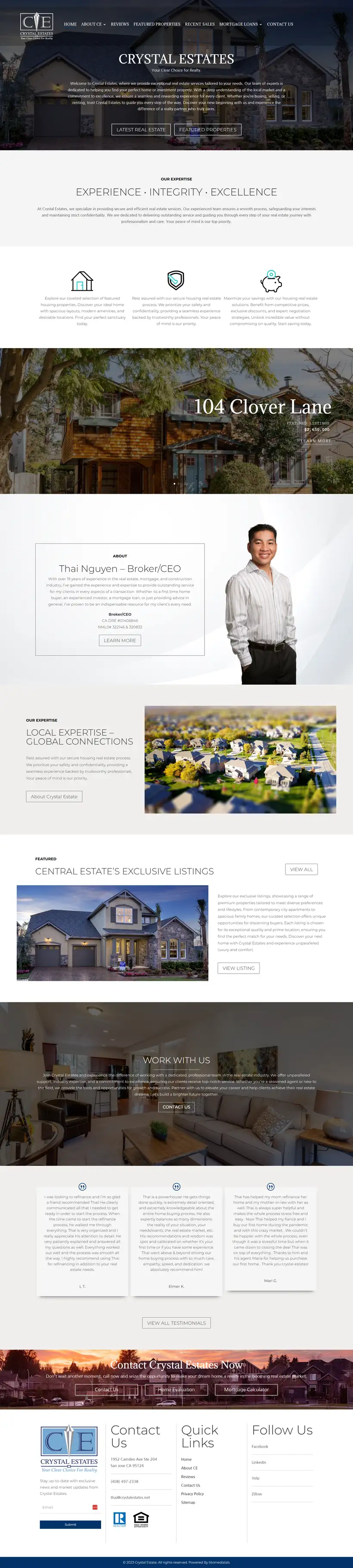 Full Crystal Estates real estate website, top to bottom