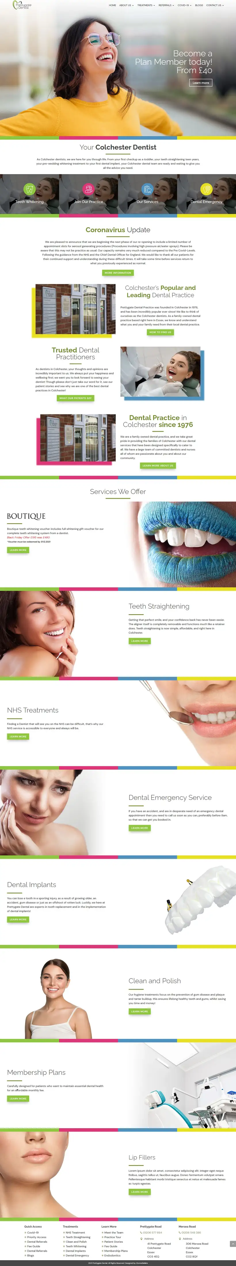 Full Pretty Gate Dental website, top to bottom