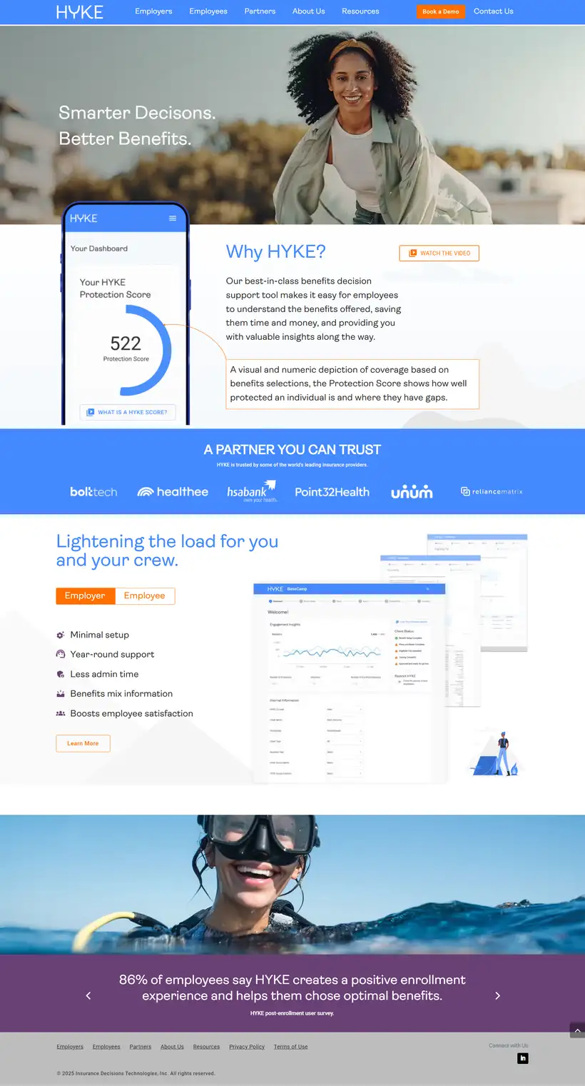 Full Lets Hyke benefits platform website, top to bottom