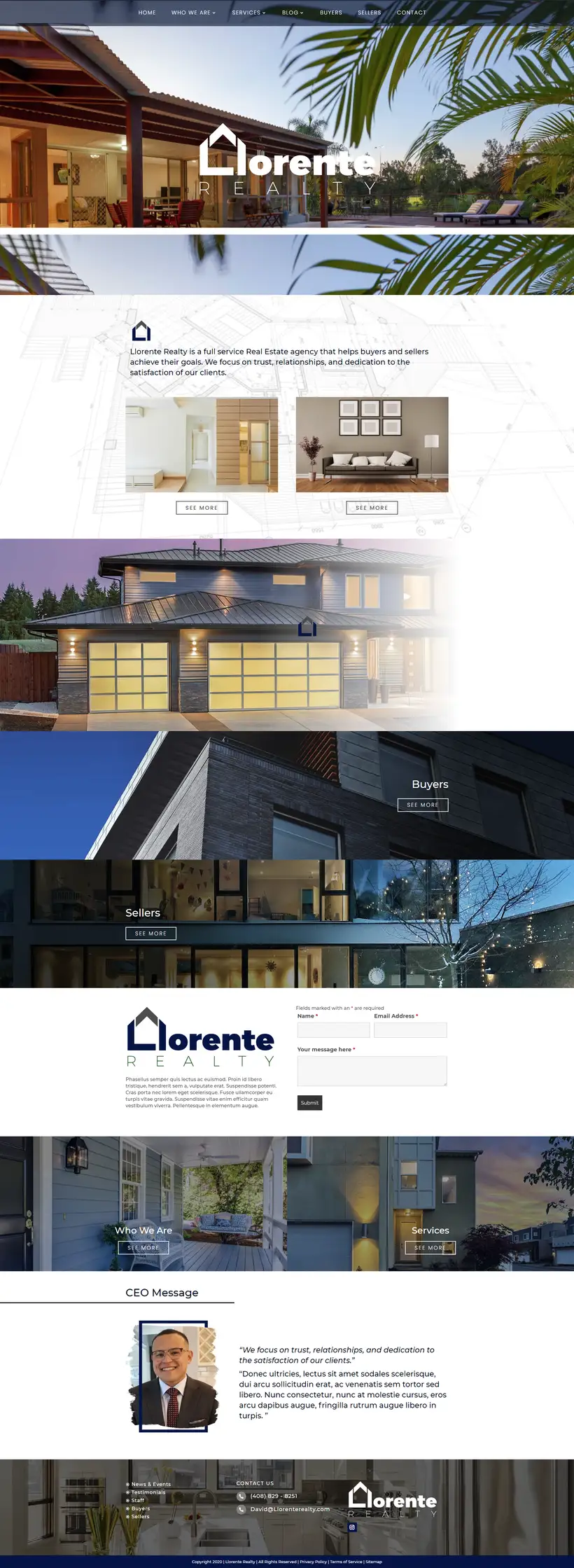 Full Llorente Realty website, top to bottom