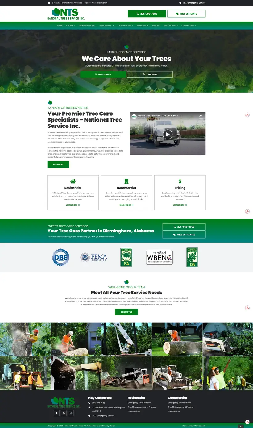 Full National Tree Service website, top to bottom