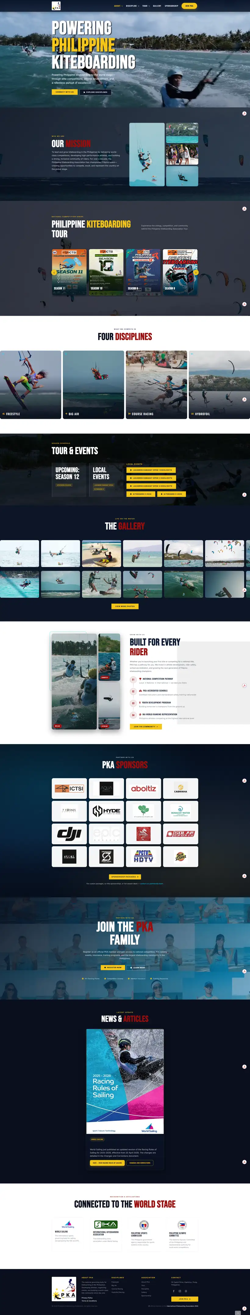Full Philippine Kiteboarding Association website, top to bottom